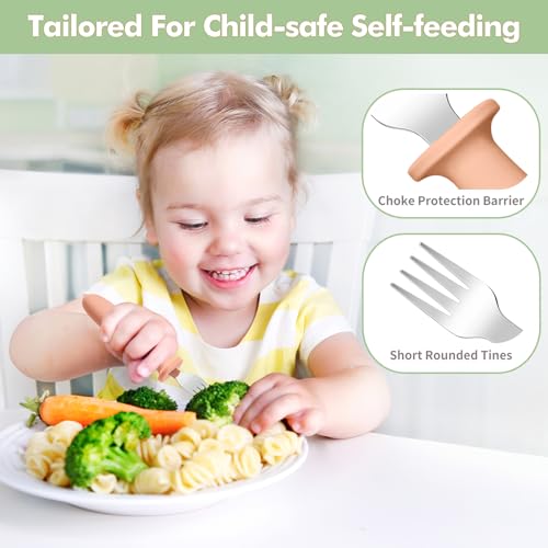 DRKIO 8 Pieces Toddler Forks Set - Baby Forks with Silicone Handle Children safe 18/8 Stainless Steel Toddler Utensils Set for Self Feeding Kids Silverware Anti-Choke Design Food Grade Dishwasher Safe - Image 3