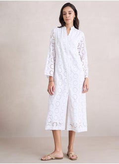 Femmella Cotton Schiffli Shirt Midi Dress by Styli  - Image 2
