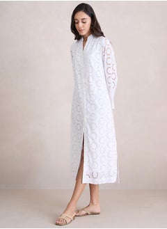 Femmella Cotton Schiffli Shirt Midi Dress by Styli  - Image 3