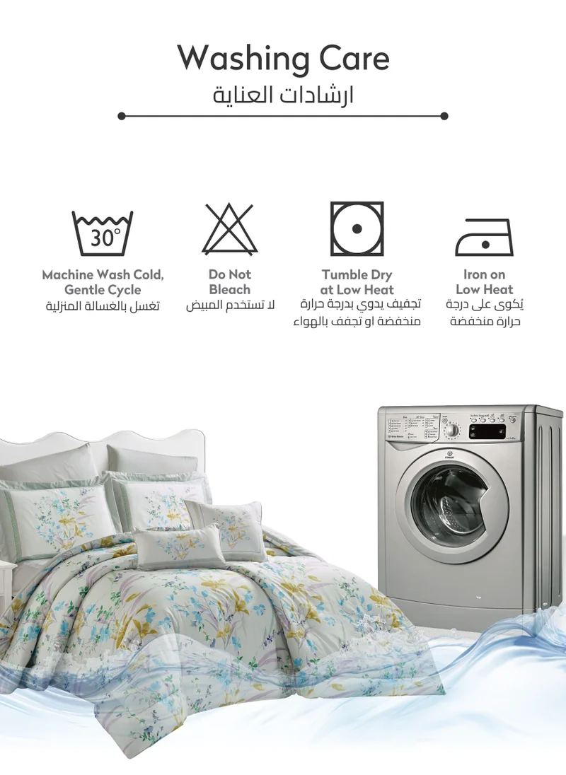 Donetella Cotton Comforter Set 4-Pcs Single Size All Season Reversible Floral Printed Bed Fits(120 X 200 Cm) With 350 GSM Down ALternative Filling,Pale Slate