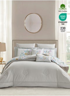 Donetella Cotton Comforter Set 4-Pcs Single Size All Season Reversible Floral Printed Bed Fits(120 X 200 Cm) With 350 GSM Down ALternative Filling,Pale Slate  - Image 2