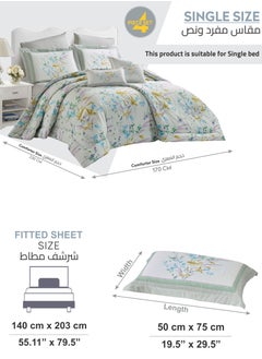 Donetella Cotton Comforter Set 4-Pcs Single Size All Season Reversible Floral Printed Bed Fits(120 X 200 Cm) With 350 GSM Down ALternative Filling,Pale Slate  - Image 3