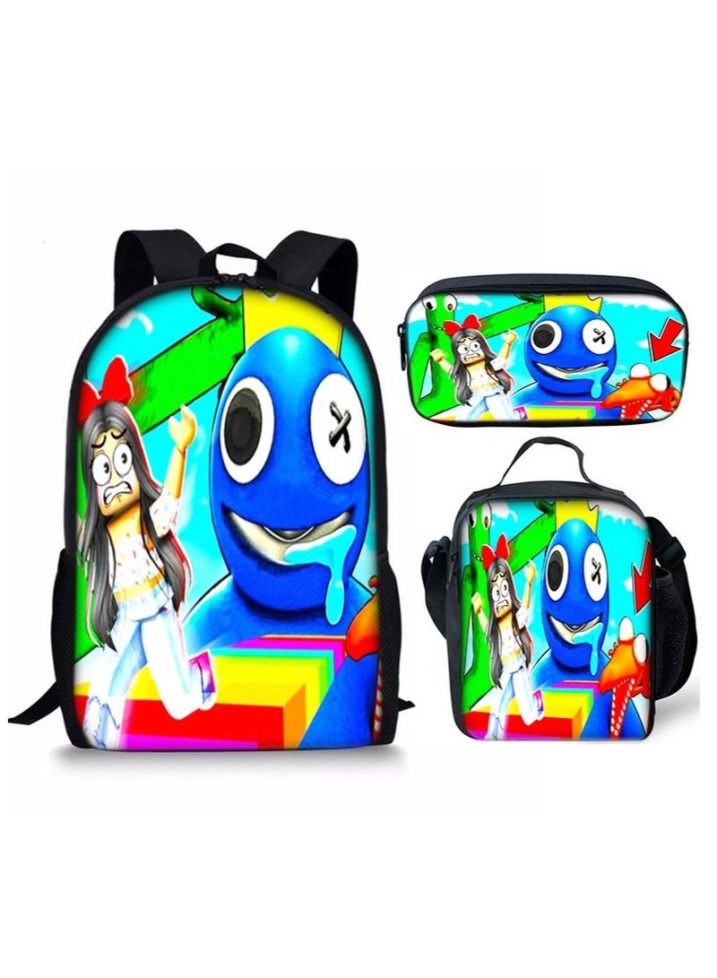 Y&D مجموعة حقيبة ظهر غداء معزولة مطبوعة بتقنية ثلاثية الأبعاد من 3-Piece Rainbow Friends متعددة الألوان - Image 1