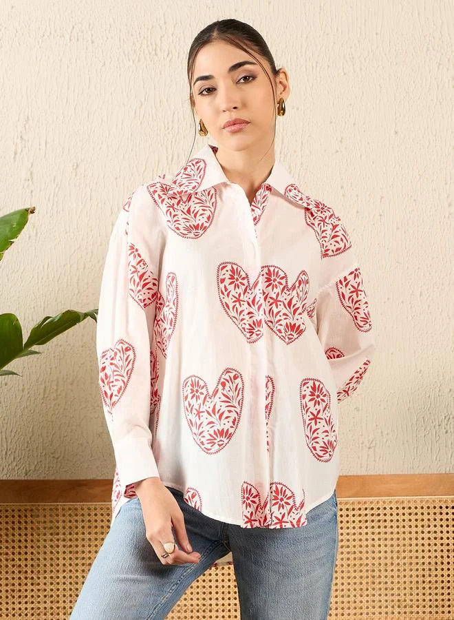 Uptownie White Heart Print Long Sleeve Shirt