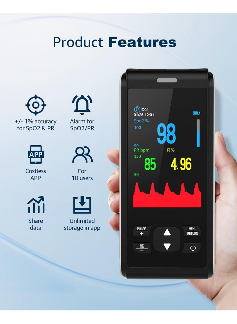 جهاز قياس الأكسجين ونبضات الأصابع المحمول – مراقبة مستمرة لمستوى O₂، معدل النبض، وقيمة PI – قابل لإعادة الشحن - Image 2