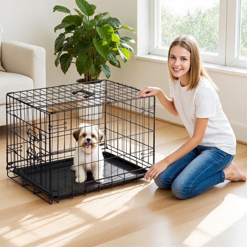 Aidoly Dog Crate - 24 Inch Small Single Door Portable Puppy Dog Cage, Metal Wire Pet Kennel with Secure Lock, Leak-Proof Pan Tray, Foldable Design for Small Dog Indoor Training and Outdoor Trave - Image 2