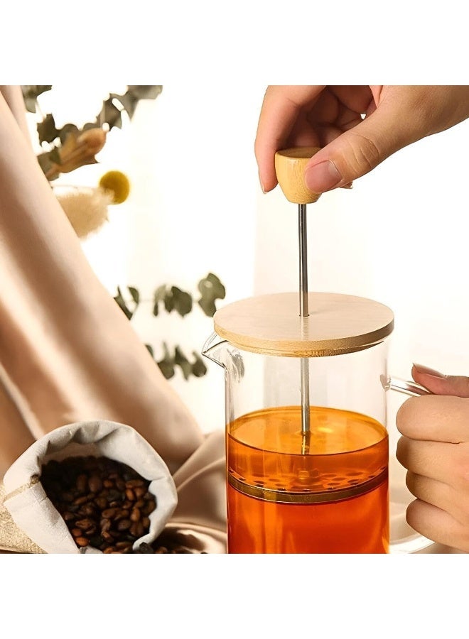 eBasket Portable French Press Coffee Maker 700ml, Wooden/Pyrex - Image 2