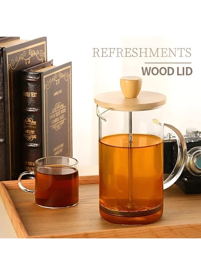 eBasket Portable French Press Coffee Maker 700ml, Wooden/Pyrex - Image 1