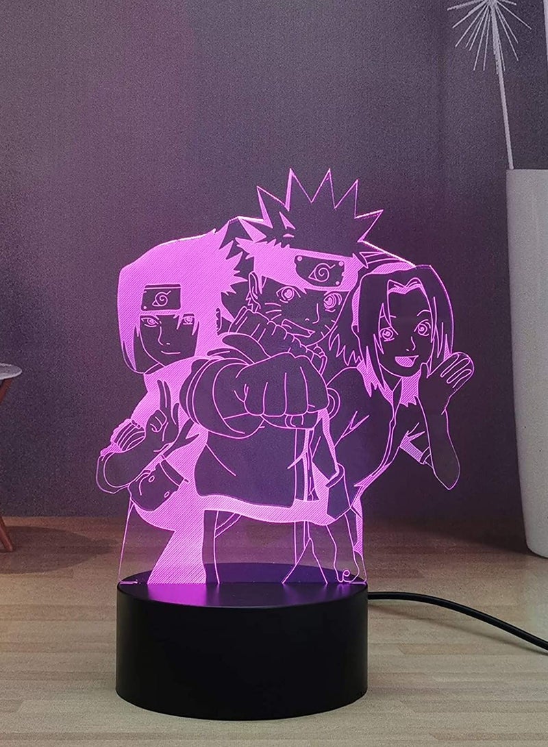 althiqahkey Naruto 3D Night Light, Anime Figures USB Remote Control LED Table Lamp, Children Desk Lamp, Uzumaki Naruto Uchiha Sasuke Haruno Sakura 7 Colors Home Decor Light, Anime Fans Souvenir Presents - Image 1