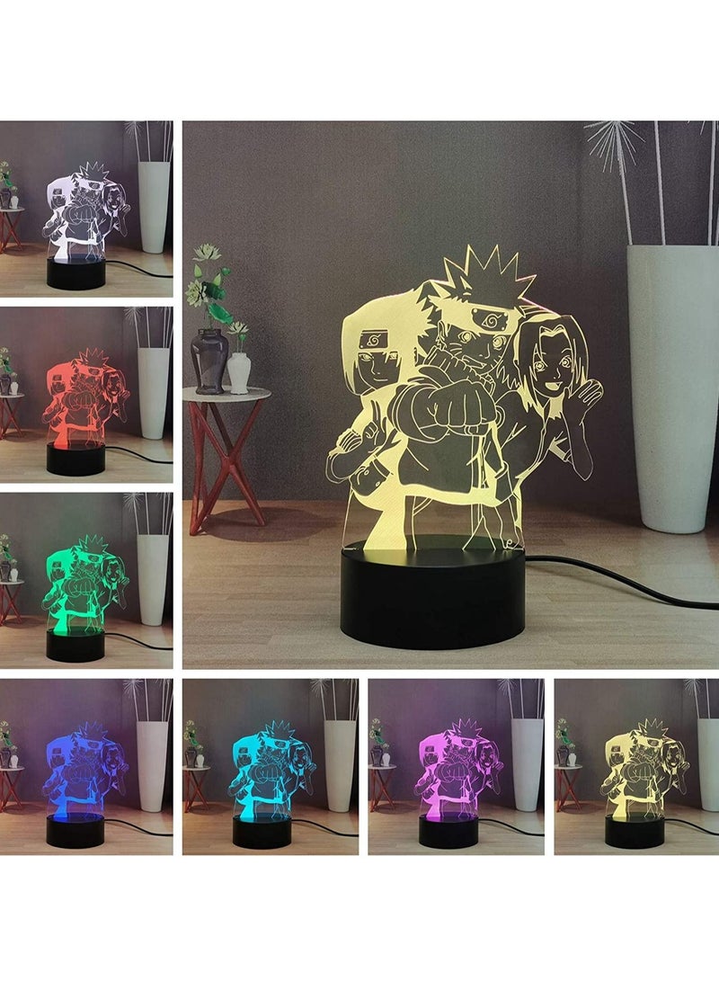 althiqahkey Naruto 3D Night Light, Anime Figures USB Remote Control LED Table Lamp, Children Desk Lamp, Uzumaki Naruto Uchiha Sasuke Haruno Sakura 7 Colors Home Decor Light, Anime Fans Souvenir Presents - Image 2