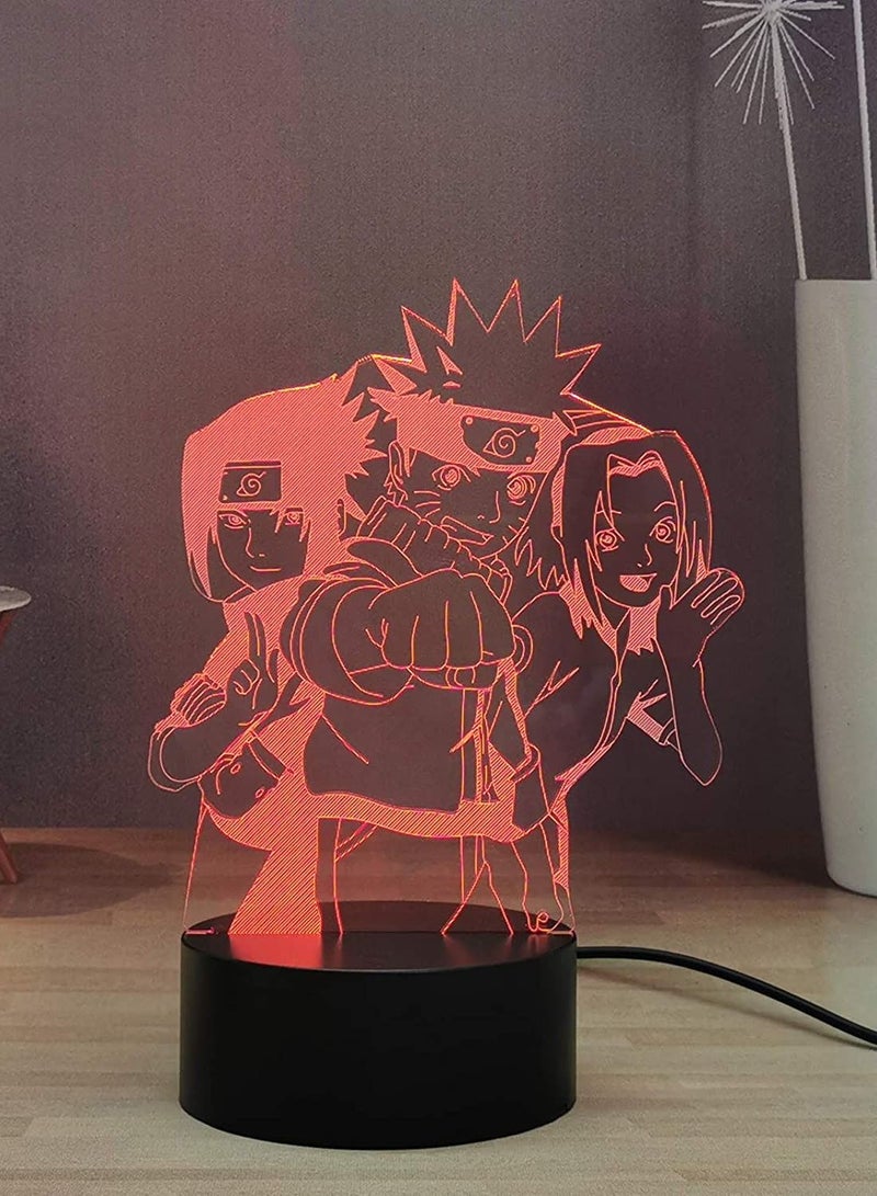 althiqahkey Naruto 3D Night Light, Anime Figures USB Remote Control LED Table Lamp, Children Desk Lamp, Uzumaki Naruto Uchiha Sasuke Haruno Sakura 7 Colors Home Decor Light, Anime Fans Souvenir Presents - Image 3