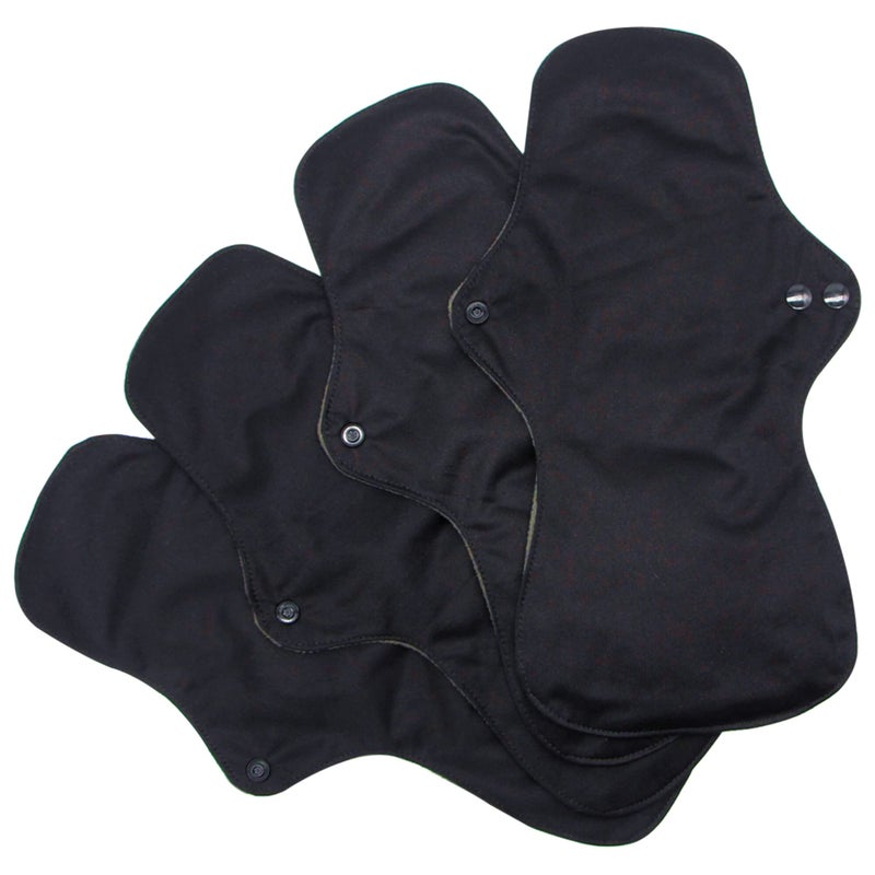 Asenappy 4 pcs Cloth Reusable Sanitary Pads Black and Wet Bag, Washable Cloth Menstrual Pads Panty Liners - Image 1