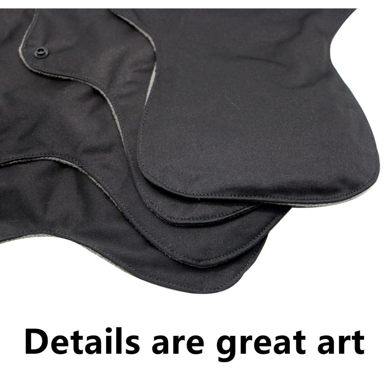 Asenappy 4 pcs Cloth Reusable Sanitary Pads Black and Wet Bag, Washable Cloth Menstrual Pads Panty Liners - Image 3