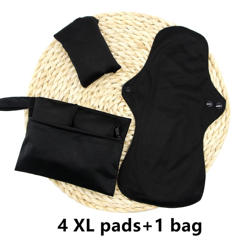 Asenappy 4 pcs Cloth Reusable Sanitary Pads Black and Wet Bag, Washable Cloth Menstrual Pads Panty Liners - Image 2