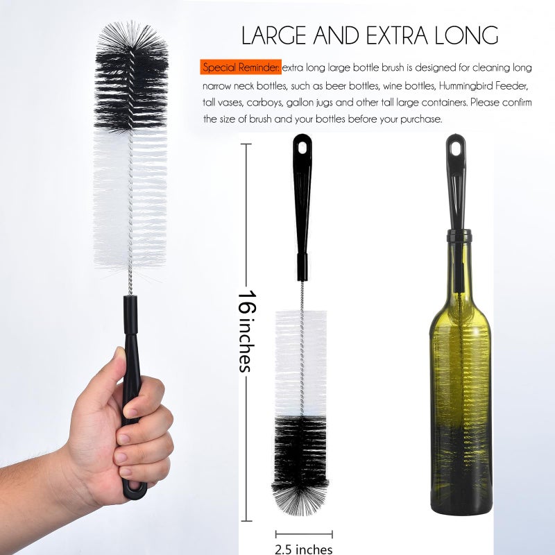 ALINK 16 inch Extra Long Black Bottle Cleaning Brush Cleaner for Washing Narrow Neck Beer/Wine/Thermos, Sport Well/Brewing Bottles/Hummingbird Feeder - Image 2