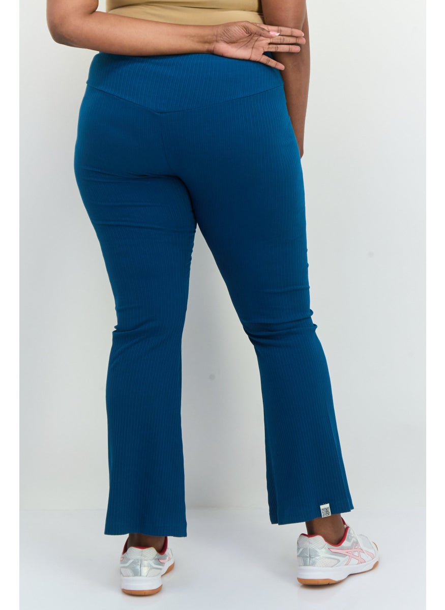 The Giving Movement - Women Regular Fit Ribbed Pull On Flare Pants, Teal - Image 1