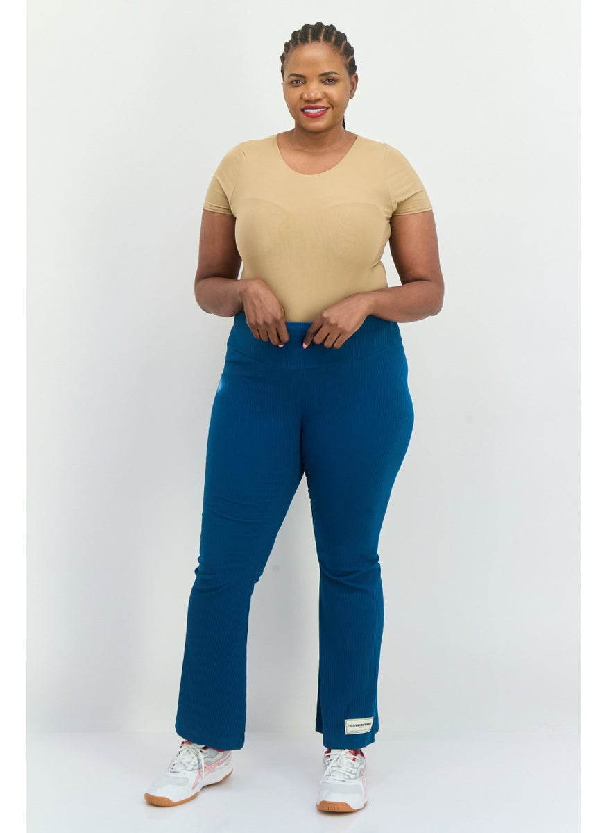 The Giving Movement - Women Regular Fit Ribbed Pull On Flare Pants, Teal - Image 1