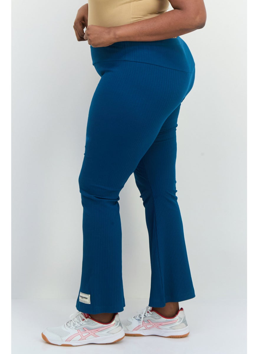 The Giving Movement - Women Regular Fit Ribbed Pull On Flare Pants, Teal - Image 1