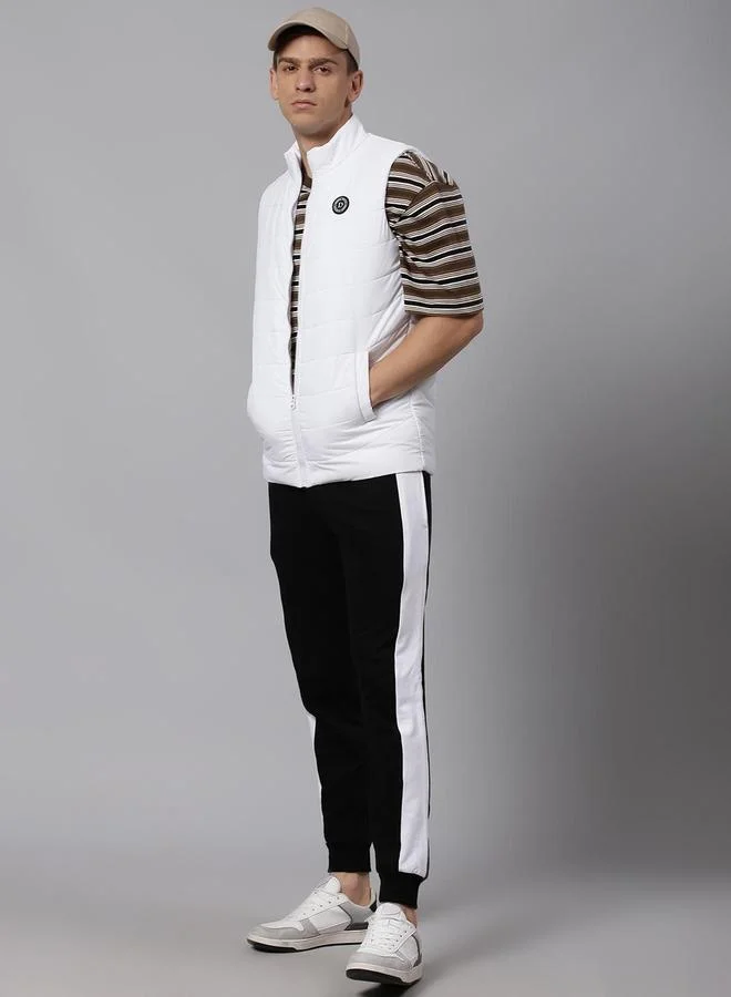 Dennis Lingo White Regular Fit Men's Solid Mock Neck Sleeveless Polyester Jacket with Zipper Closure