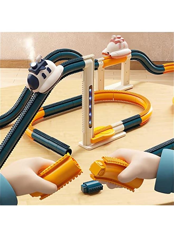 MIXDE 51PCS Electric Steam Train Set with Tracks, Automatic Elevator,Spaceship Car Adventure, Expandable Train Toys for 3+ Years Old Girls & Boys (Blue) - Image 4