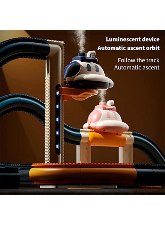 MIXDE 51PCS Electric Steam Train Set with Tracks, Automatic Elevator,Spaceship Car Adventure, Expandable Train Toys for 3+ Years Old Girls & Boys (Blue) - Image 5