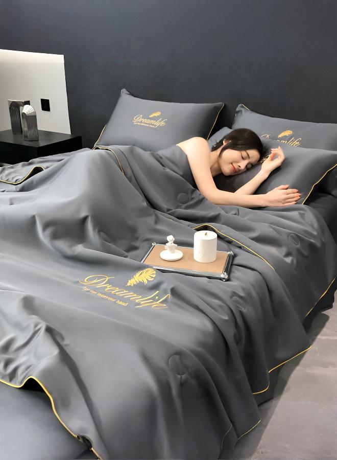 Luxurious 4-Piece Summer Bedding Set with Elegant Lace Detailing & Temperature Control - Image 1