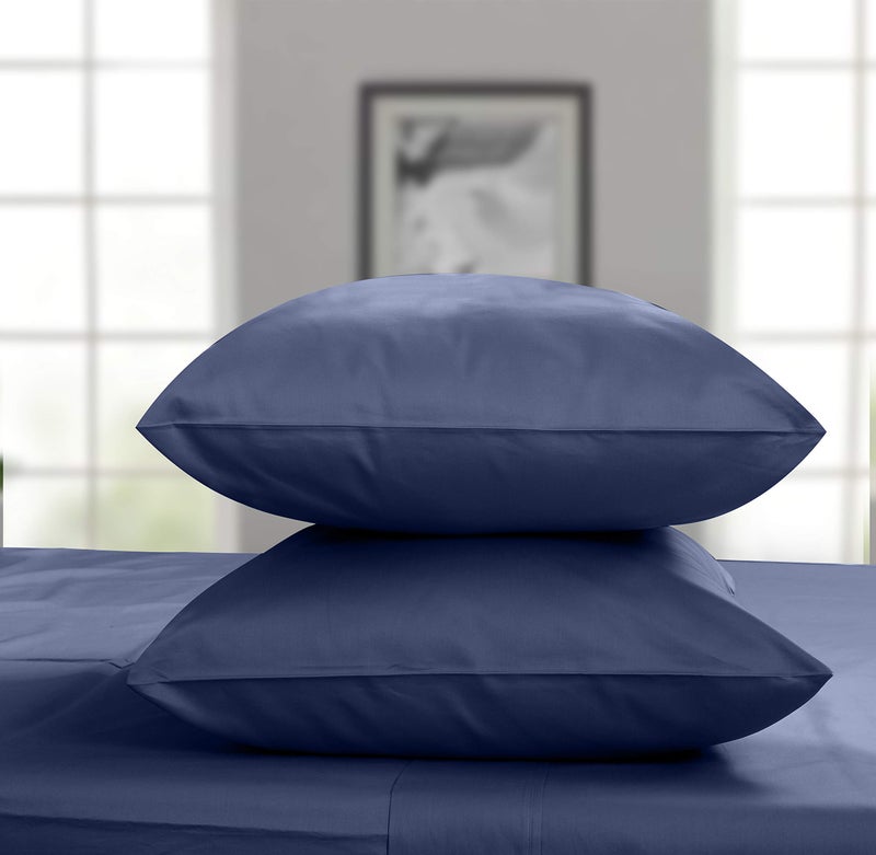 Threadmill Pillow Cases Standard Size  800 Thread Count Sateen Weave  100 Cotton 2 Piece Solid Pillow Covers  Extra Long Staple Cotton  Hotel Quality Folkstone Blue Pillow Protectors