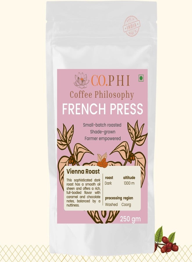 CO.PHI Coffee Philosophy COPHI Coffee Philosophy Vienna Roast (250g) French Press Coffee Powder, Dark Roast, Arabica Robusta Marbled Blend, Specialty Coorg Ground Coffee, Washed Process, No Chichory, Makes 15 Cups - Image 1