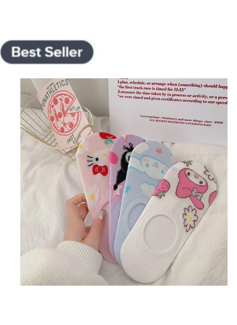 Sanrio - 4 Pair Sanrio Cotton Casual Ankle Socks Multicolour - Image 1
