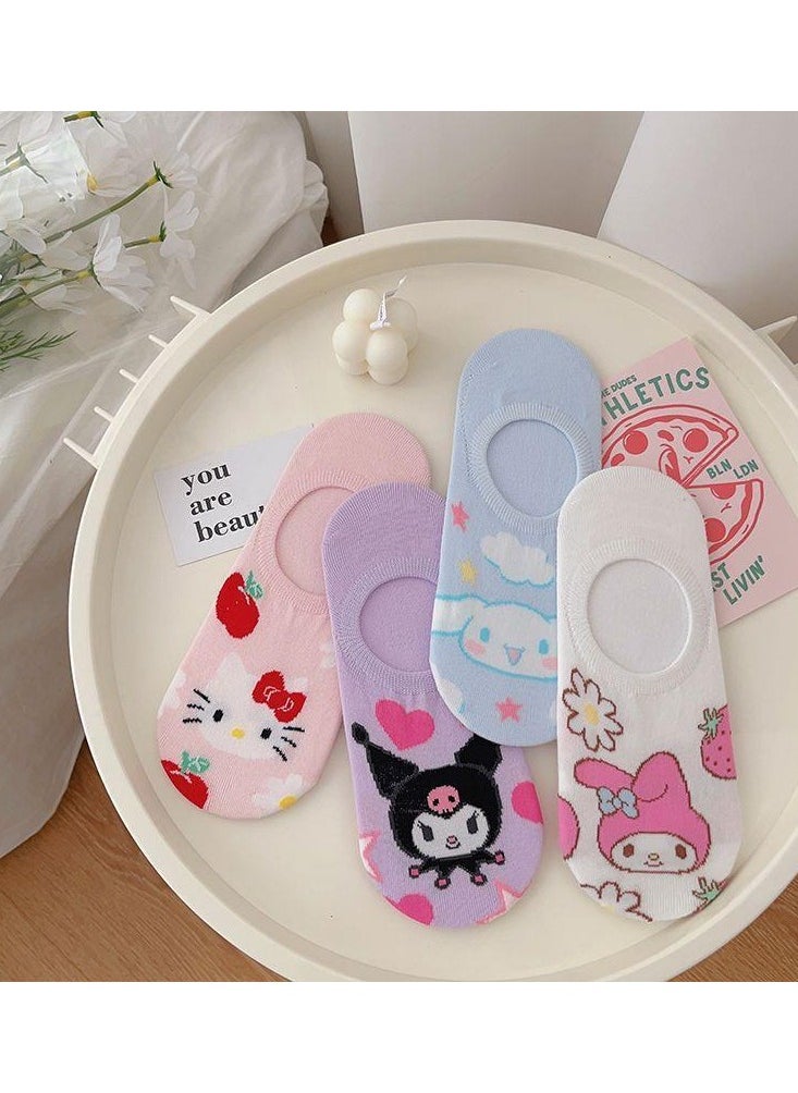 Sanrio - 4 Pair Sanrio Cotton Casual Ankle Socks Multicolour - Image 1