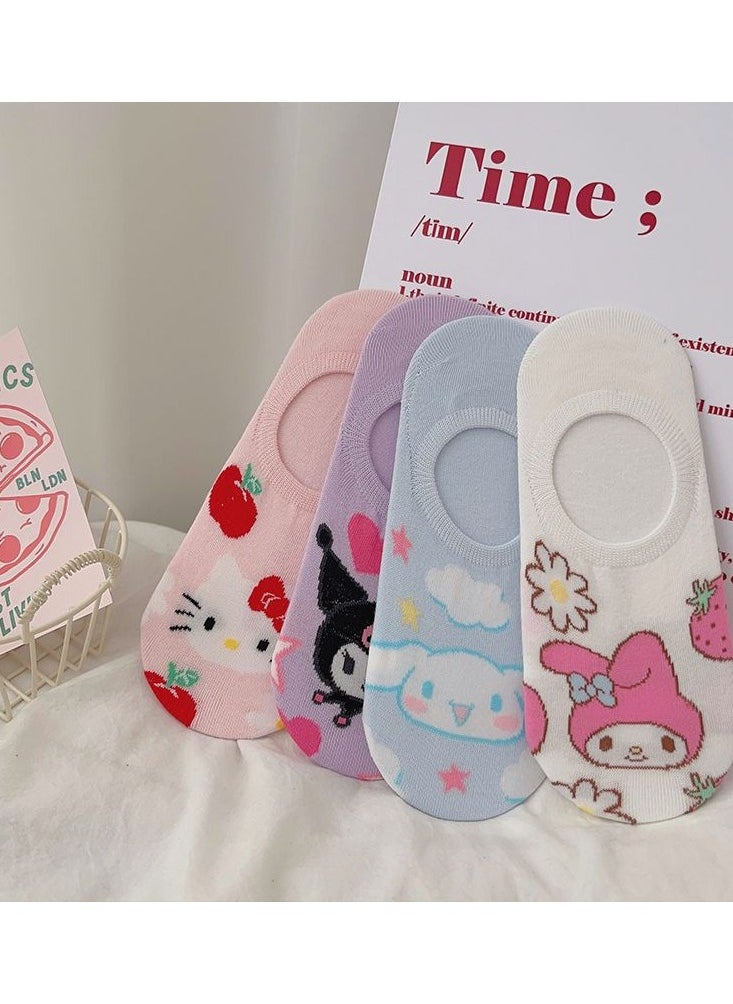 Sanrio - 4 Pair Sanrio Cotton Casual Ankle Socks Multicolour - Image 1