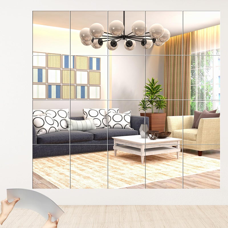 Queekay Queekay 20 Pcs Home Gym Mirrors 12 x 14 Mirror Tiles Self Adhesive Workout Frameless Acrylic Wall Mirror 2mm Thick Wall Mounted Mirror Sheets Mirror Trays for Wedding Table Centerpieces