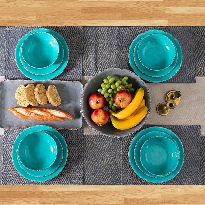 ZAROCRUS Farmhouse Melamine Plates and Bowls Set Set of 4 BPA Free 100 Melamine 12 Piece Vintage Dishes Dinnerware SetsDishwasher Safe Teal - Image 5