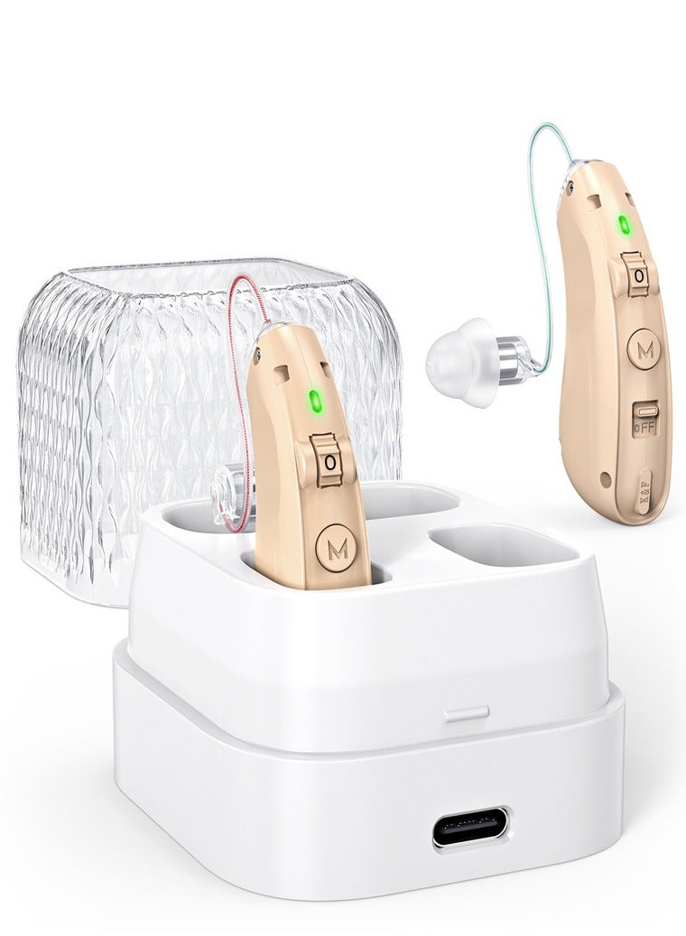 Digital Hearing Aid Severe Loss Rechargeable Invisible BTE Ear Aids 1 Pair（Brown） - Image 1