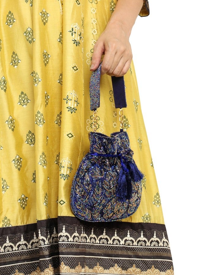 MARKQUES Handcrafted Embellished Blue Potli Bag For Women and Girls | Ethnic Wear Purse | Embroidered Handbag - Image 4