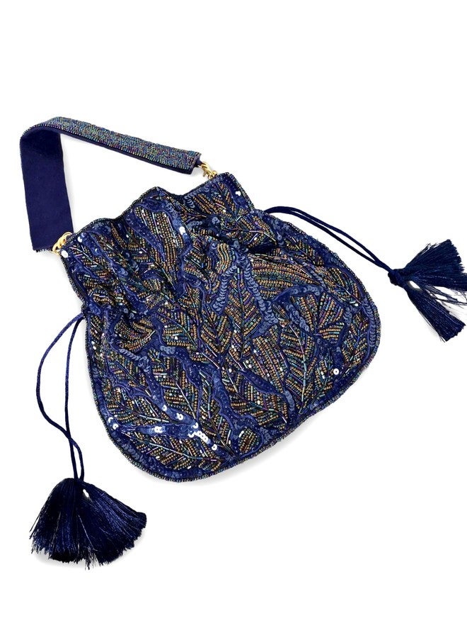 MARKQUES Handcrafted Embellished Blue Potli Bag For Women and Girls | Ethnic Wear Purse | Embroidered Handbag - Image 5