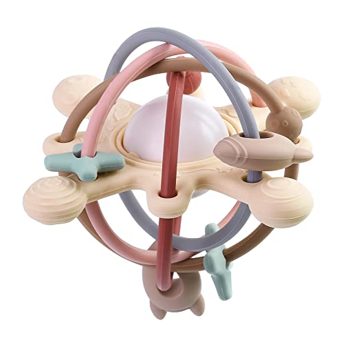 Eoopoon Baby Teether Toy for Babies 3 Months+, Silicone Baby Teething Toys, Rattle Sensory Teether Toy for Sore Gums, Baby Chew Toys for Sucking Needs, BPA Free, Navajo White - Image 1
