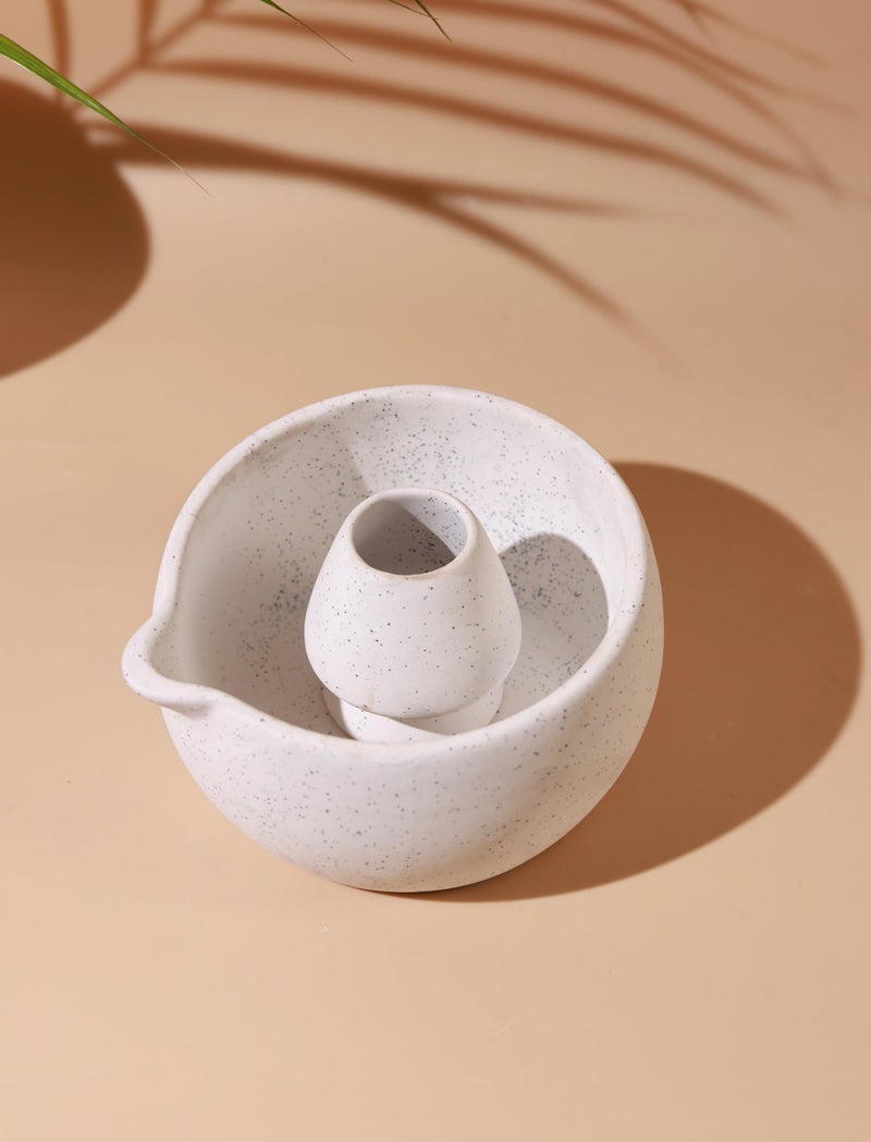 Craftribal Handmade Ceramic Solid Matcha Bowl with Whisk Holder – Pottery Chawan for Japanese Tea Ritual, Matcha Lovers & Gifting|Bowl - 5.5 inches|Holder-2.5 inches|Color-White - Image 2