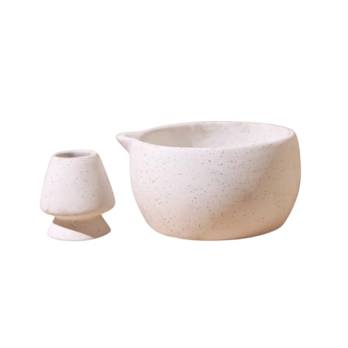 Craftribal Handmade Ceramic Solid Matcha Bowl with Whisk Holder – Pottery Chawan for Japanese Tea Ritual, Matcha Lovers & Gifting|Bowl - 5.5 inches|Holder-2.5 inches|Color-White - Image 5