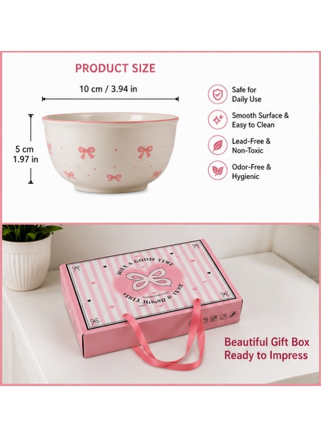 Premium 12-Piece Porcelain Bowl Set | 10 cm Small Serving Bowls | Elegant Pink Bow Design | Microwave & Dishwasher Safe | Dessert, Soup, Snack & Fruit Bowls | Luxury Gift Box - Image 3