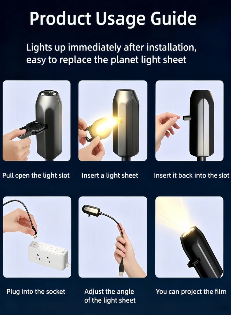 أوبتيكو مصباح بروجكتور، مصباح ليلي بروجكتور نجوم مع منفذ USB، مصباح إسقاط المحيط، مصباح سديم بـ 10 أوضاع، تصميم مرن قابل للتعديل، إضاءة محيطية بطابع فضائي، دوران 360 درجة، مصباح LED، أداء عالٍ، أنيق، متين ومتعدد الاستخدامات، يعمل بمنفذ USB، إضاءة محيطية (6 ظلال فراشة ومحيط + 4 ظلال كوكب) - Image 3