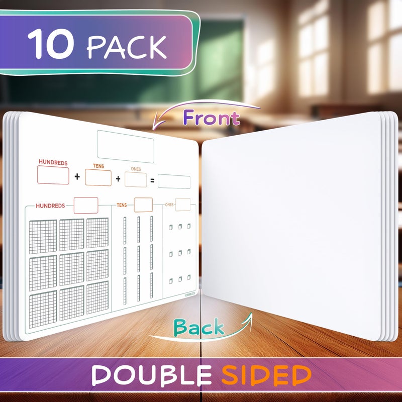 SCRIBBLEDO Base Ten Blocks 9â€x12â€ Small White Board Dry Erase Sheets Math Manipulatives Place Value Number Blocks Math Supplies Teacher Students Classroom Pack of 10 Sheets - Image 3