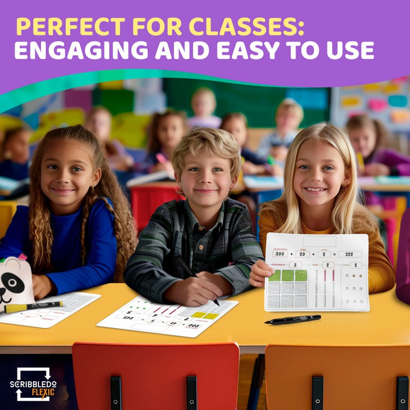SCRIBBLEDO Base Ten Blocks 9â€x12â€ Small White Board Dry Erase Sheets Math Manipulatives Place Value Number Blocks Math Supplies Teacher Students Classroom Pack of 10 Sheets - Image 2