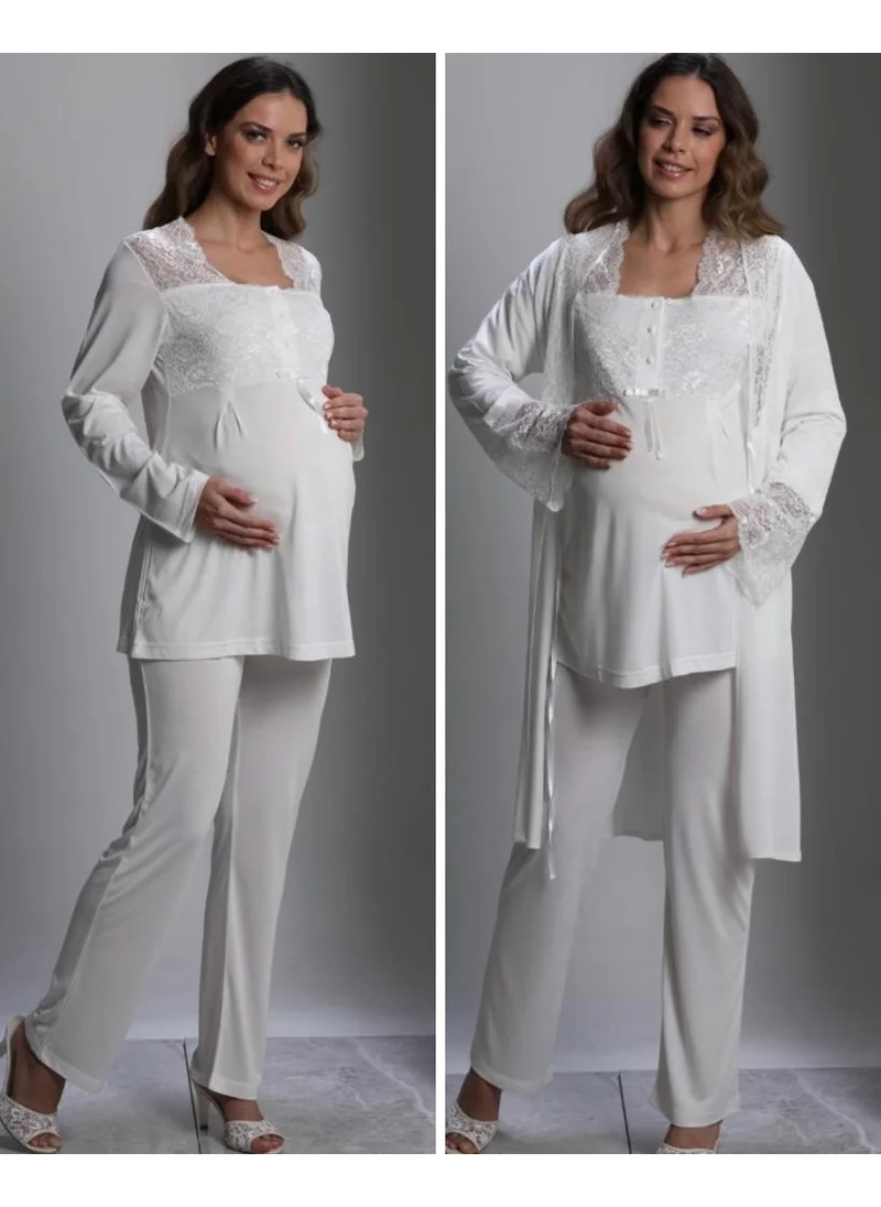 Birol Gaye Birolgaye 3018 Pregnant Postpartum 3 Piece Pajamas Dressing Gown Tk
