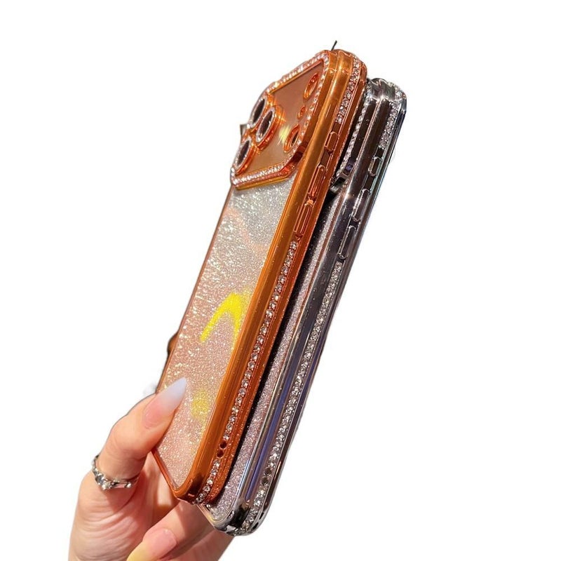 غطاء واقي بسيليكون لـ iPhone 17 / 17 Air / 17 Pro / 17 Pro Max مع ترصيع مربع بأحجار الراين وتدرج لامع مع مقاوم للصدمات مع مقاوم للخدش مع حماية من السقوط باللون Gold بتفاصيل مرصعة. - Image 4
