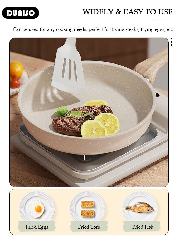 DUNISO Nonstick Frying Pan Skillet, Medical Stone Coating Omelet Pan for Easy to clean, Healthy Non Toxic Chef Pan, Double Diversion Port Design Saute Cooking with Anti-scald Handle Pan PFOA Free Suitable for All Cookers Hobs  - Image 2