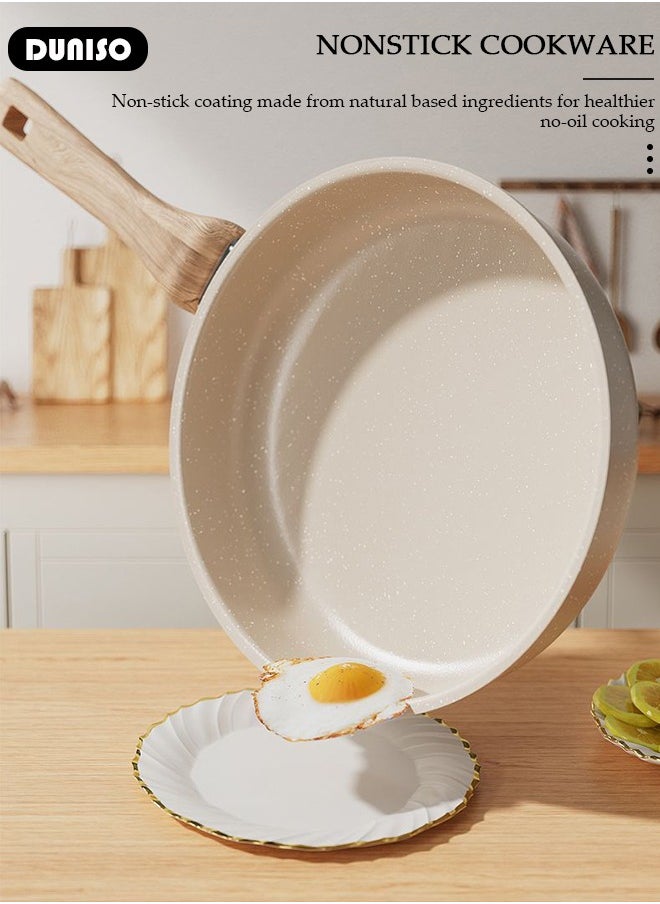 DUNISO Nonstick Frying Pan Skillet, Medical Stone Coating Omelet Pan for Easy to clean, Healthy Non Toxic Chef Pan, Double Diversion Port Design Saute Cooking with Anti-scald Handle Pan PFOA Free Suitable for All Cookers Hobs  - Image 5