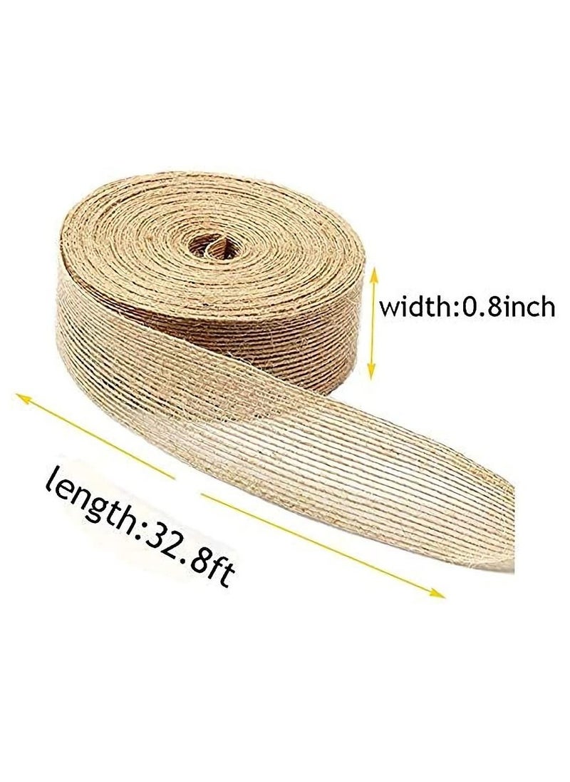 Natural Burlap Fabric Roll,Craft Ribbon Burlap Spool Natural Burlap Roll Fabric Rustic Pure Jute Burlap Hessian for Bows Wreaths DIY Crafts Wedding Events Party and Home Decor (10m,3 Rolls)