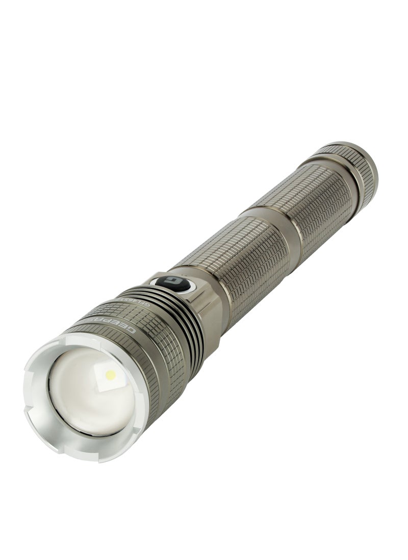 GEEPAS Zoomable LED Flashlight- Laser High-Power LEDs, Perfect for Indoor and Outdoor Use, 10 Hours Continuous Working/ with Aluminum Alloy Housing, Type C Charging/ Black, Limited Lifetime Warranty  - Image 1