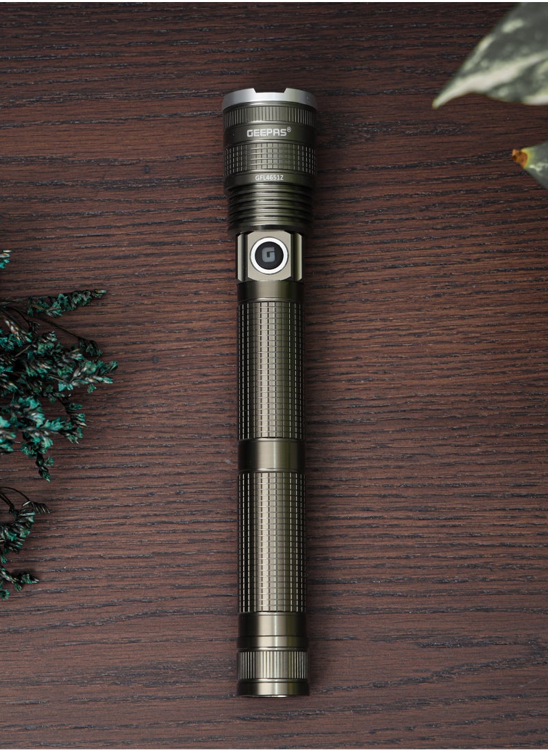 GEEPAS Zoomable LED Flashlight- Laser High-Power LEDs, Perfect for Indoor and Outdoor Use, 10 Hours Continuous Working/ with Aluminum Alloy Housing, Type C Charging/ Black, Limited Lifetime Warranty  - Image 4